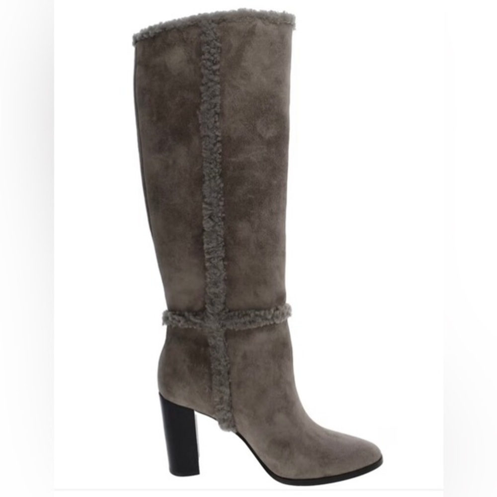 Lauren Ralph Lauren Aubri gray Suede Shearling Trim Knee-High Boots size‎ 9 new